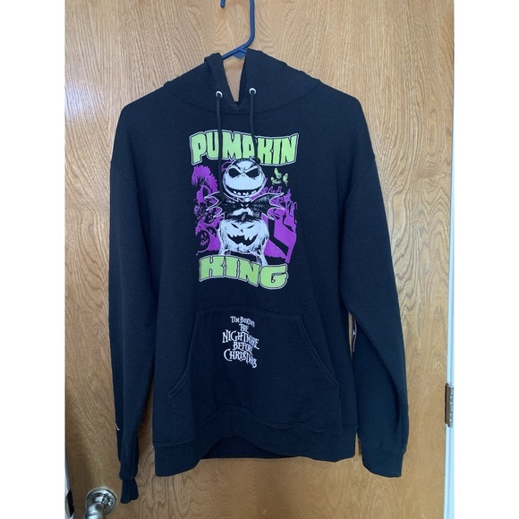 Hot Topic Disney Size M Black Hoodie Sweater JACK THE PUMPKIN KING OOGIE BOOGIE - Picture 1 of 8